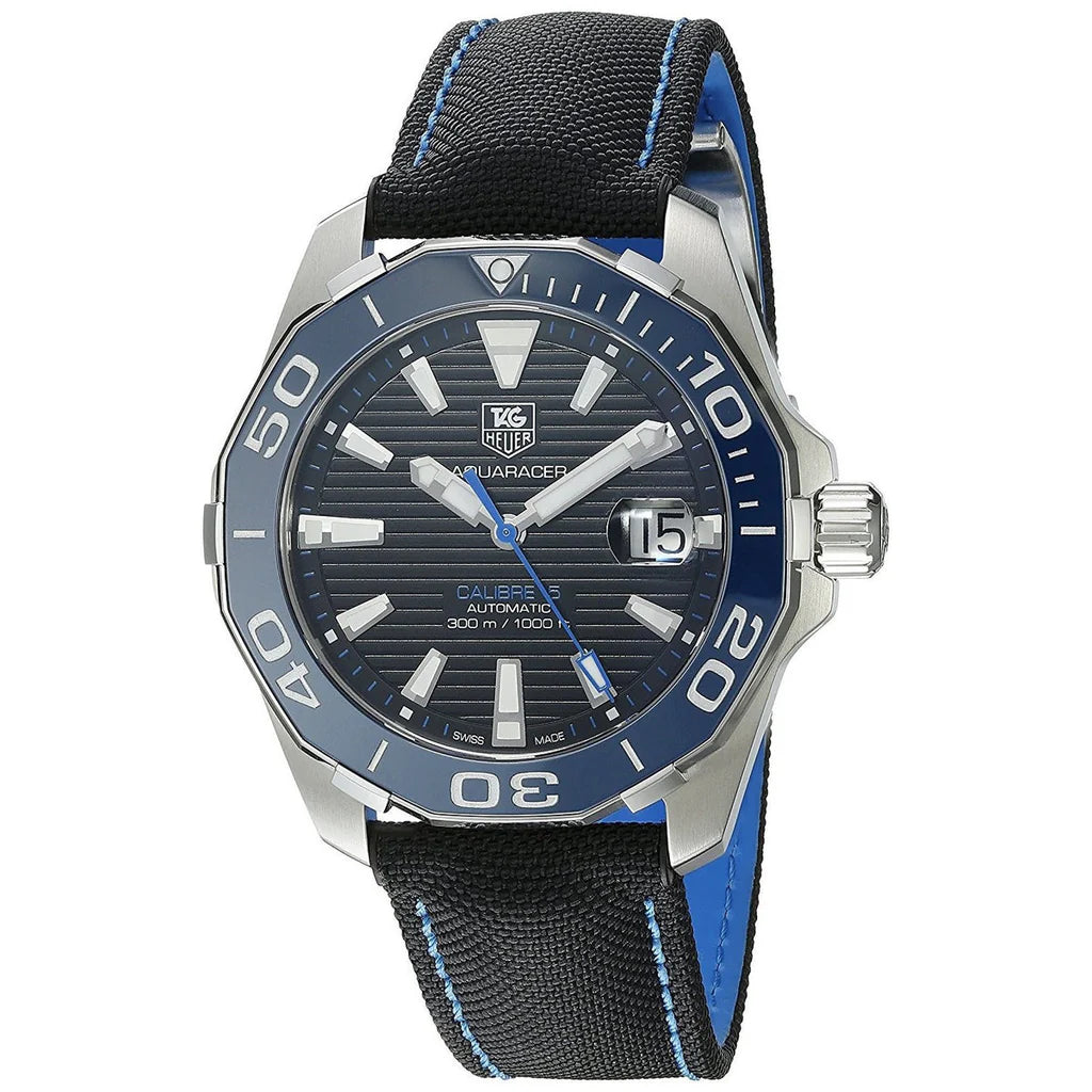 Tag Heuer Aquaracer Calibre 5 Automatic Black Dial Black Nylon Strap Watch- WAY211B.FC6363