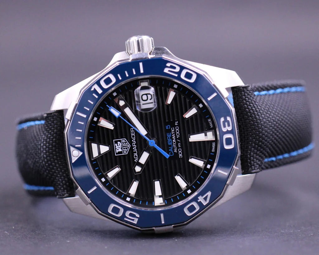 Tag Heuer Aquaracer Calibre 5 Automatic Black Dial Black Nylon Strap Watch- WAY211B.FC6363