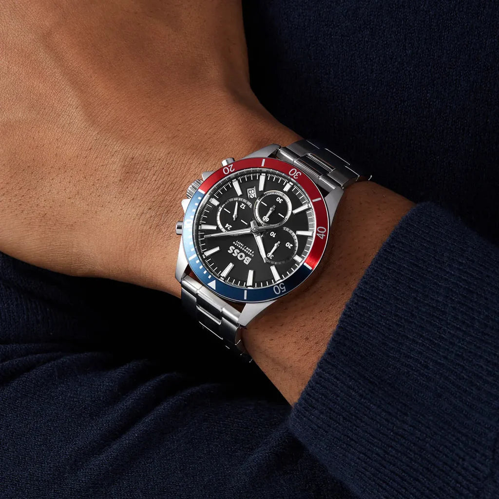 Hugo Boss Troper Chronograph Black Dial Silver Steel Strap 45MM Watch - 1514108