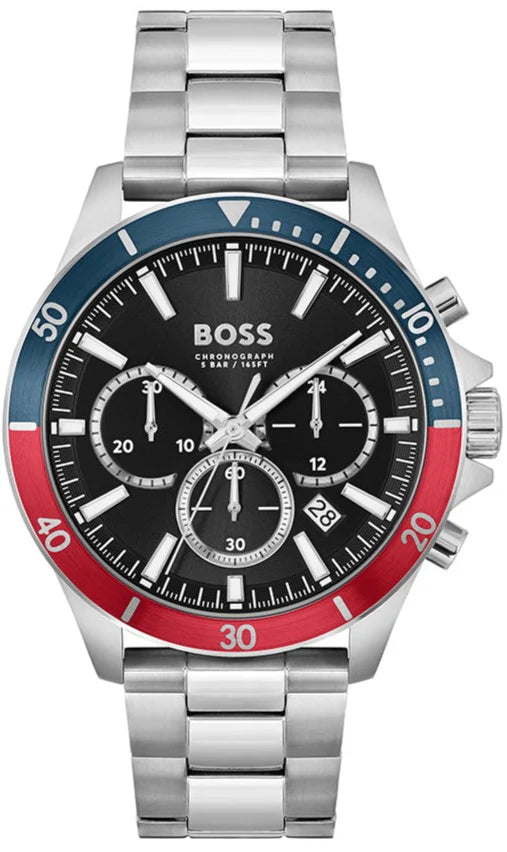 Hugo Boss Troper Chronograph Black Dial Silver Steel Strap 45MM Watch - 1514108