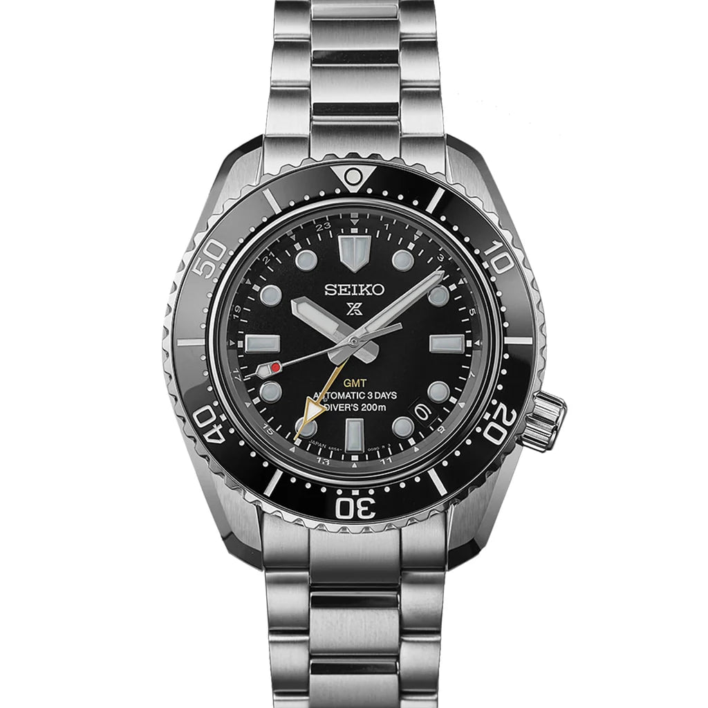 Seiko Prosprex Dark Depths GMT Automatic Black Dial Silver Steel Strap Watch- SPB383J1