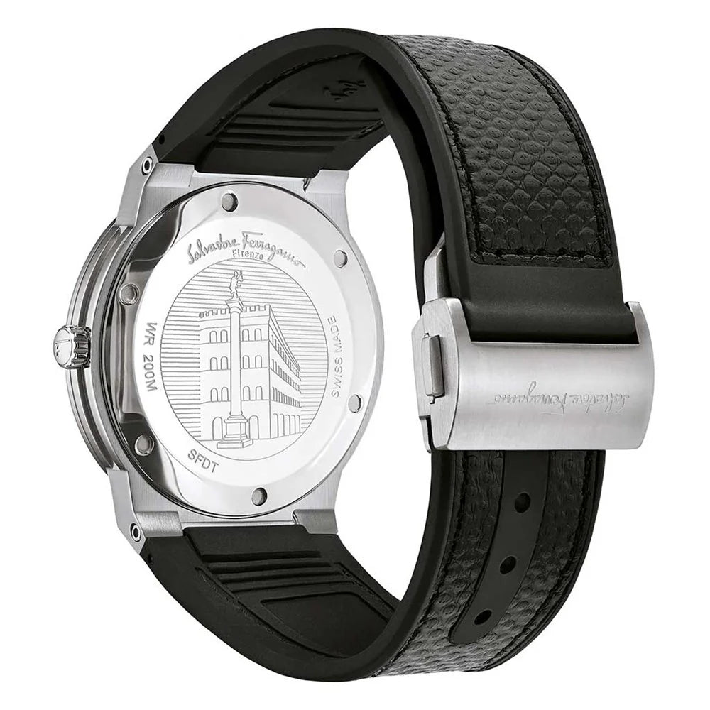 Salvatore Ferragamo F-80 Classic Black Dial Black Leather Strap Watch- SFDT00619