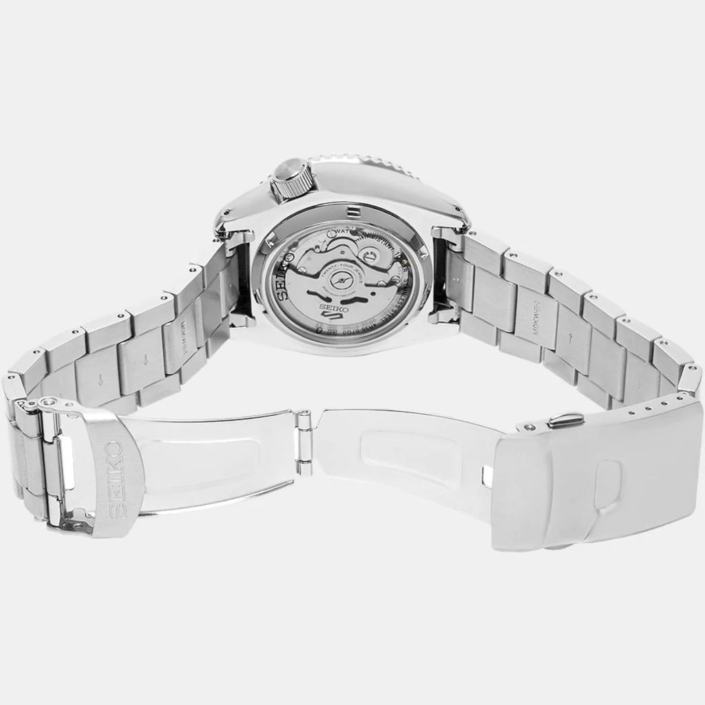 Seiko 5 Sports Automatic Day Date Black Dial Silver Steel Strap Watch f - SRPD55K1