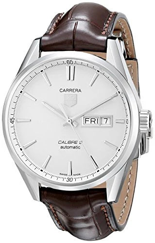 Tag Heuer Carrera Calibre 5 Automatic White Dial Brown Leather Strap Watch- WAR201B.FC6291