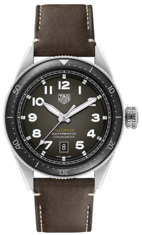 Tag Heuer Autavia Automatic Grey Dial Brown Leather Strap Watch- WBE5114.FC8266