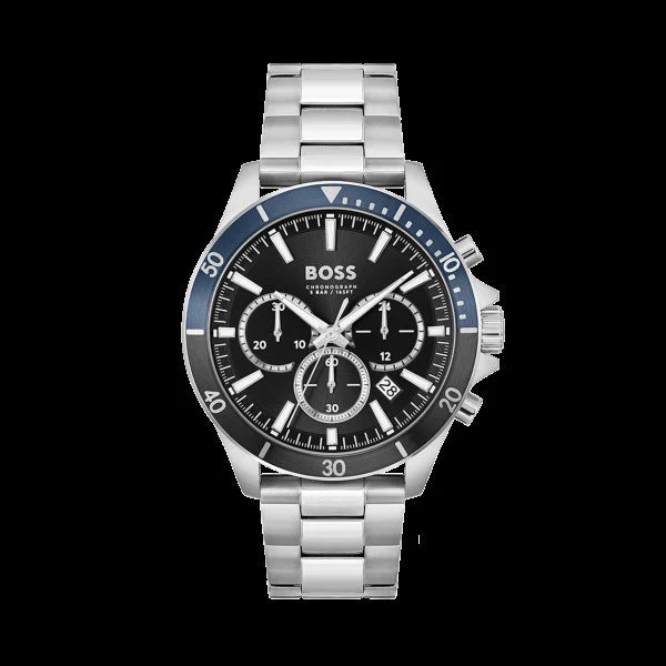Hugo Boss Troper Chronograph Black Dial Silver Steel Strap Watch - 1514101