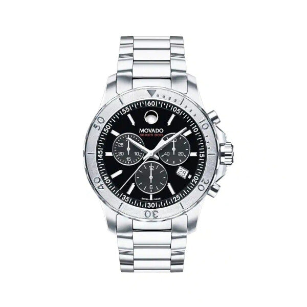 Movado Series 800 Chronograph Black Dial Silver Steel Strap Watch- 2600110