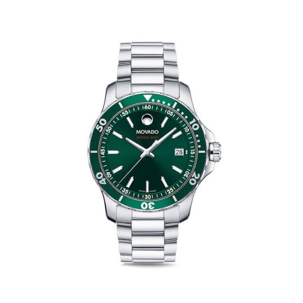 Movado Series 800 Green Dial Silver Steel Strap Watch- 2600136