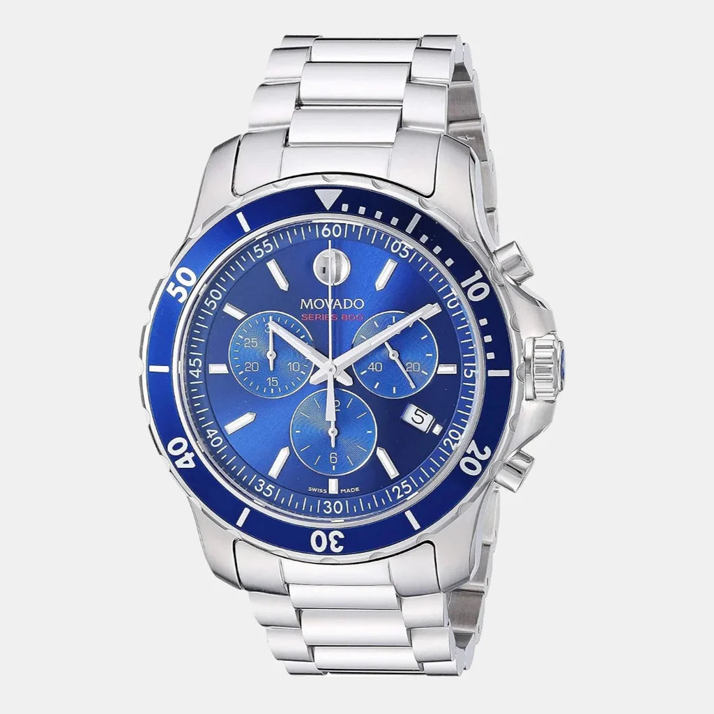 Movado Series 800 Chronograph Blue Dial Silver Steel Strap Watch- 2600141