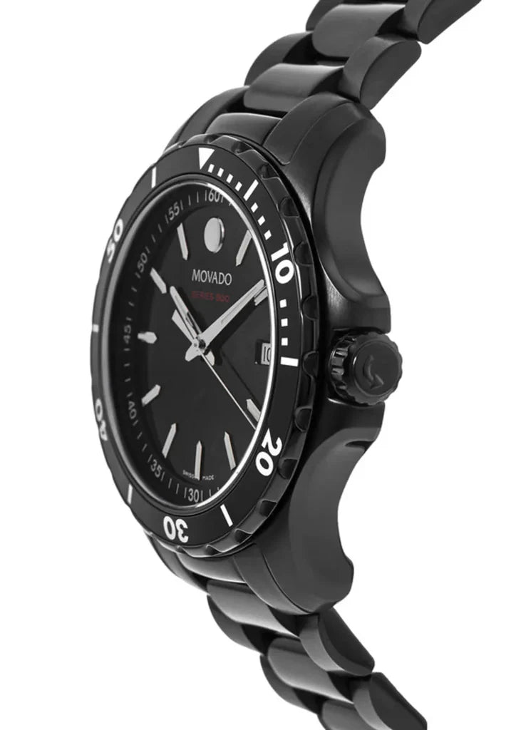 Movado Series 800 Black Dial Black Steel Strap Watch- 2600143