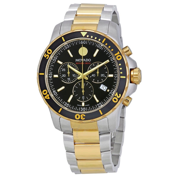 Movado Series 800 Chronograph Black Dial Two Tone Steel Strap Watch- 2600146