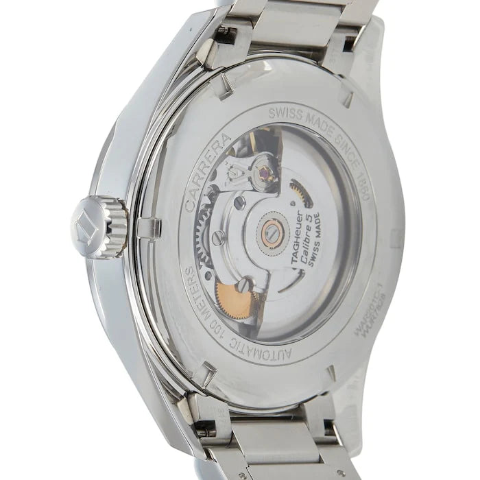 Tag Heuer Carrera Calibre 5 Automatic Black Dial Silver Steel Strap Watch- WAR201C.BA0723