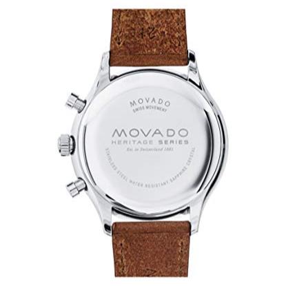 Movado Heritage Calendoplan Chronograph White Dial Brown Leather Strap Watch- 3650008