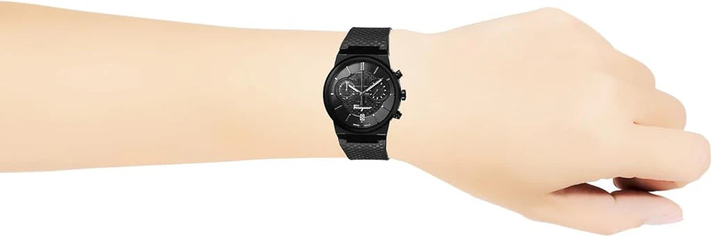 Salvatore Ferragamo Sapphire Chrono Black Dial Black Rubber Strap Watch- SFME00621