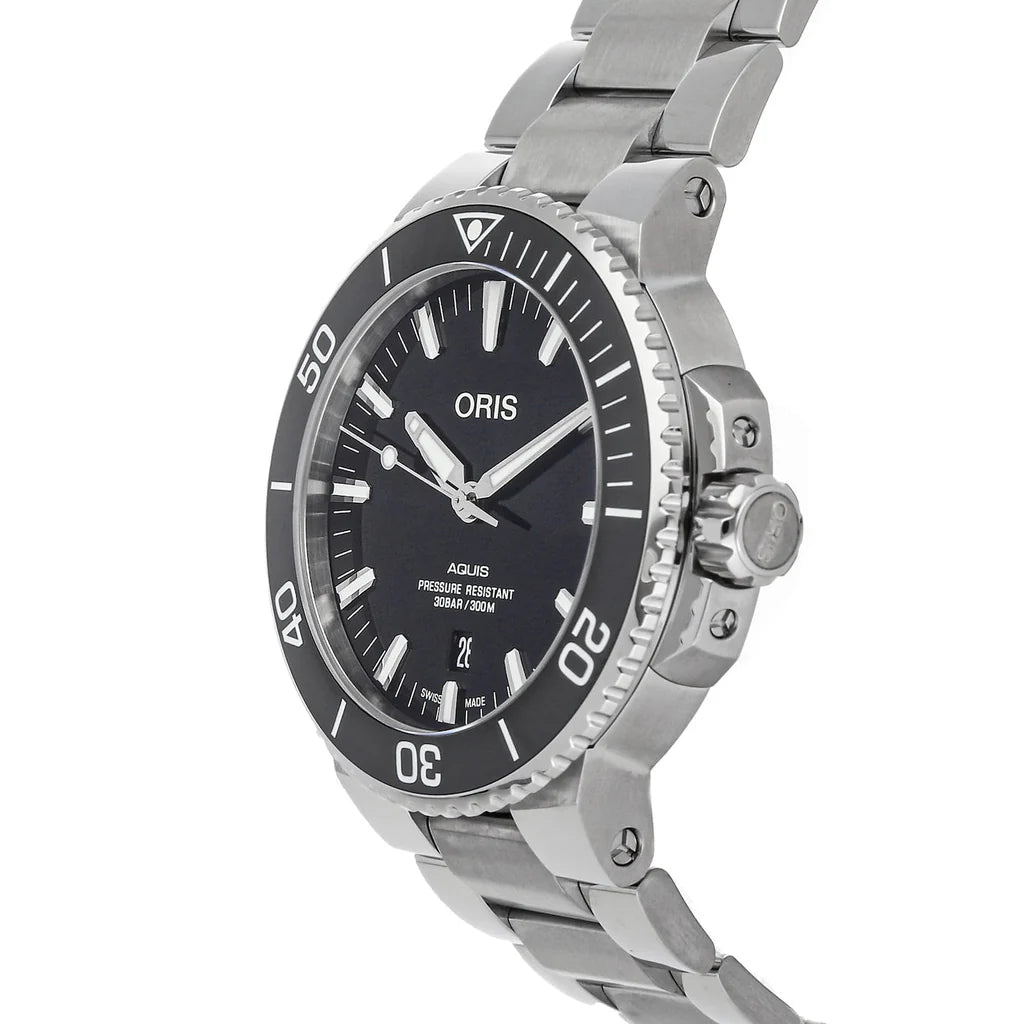 Oris Aquis Date Black Dial Silver Steel Strap 43.5MM Watch - 0173377304134-0782405PEB