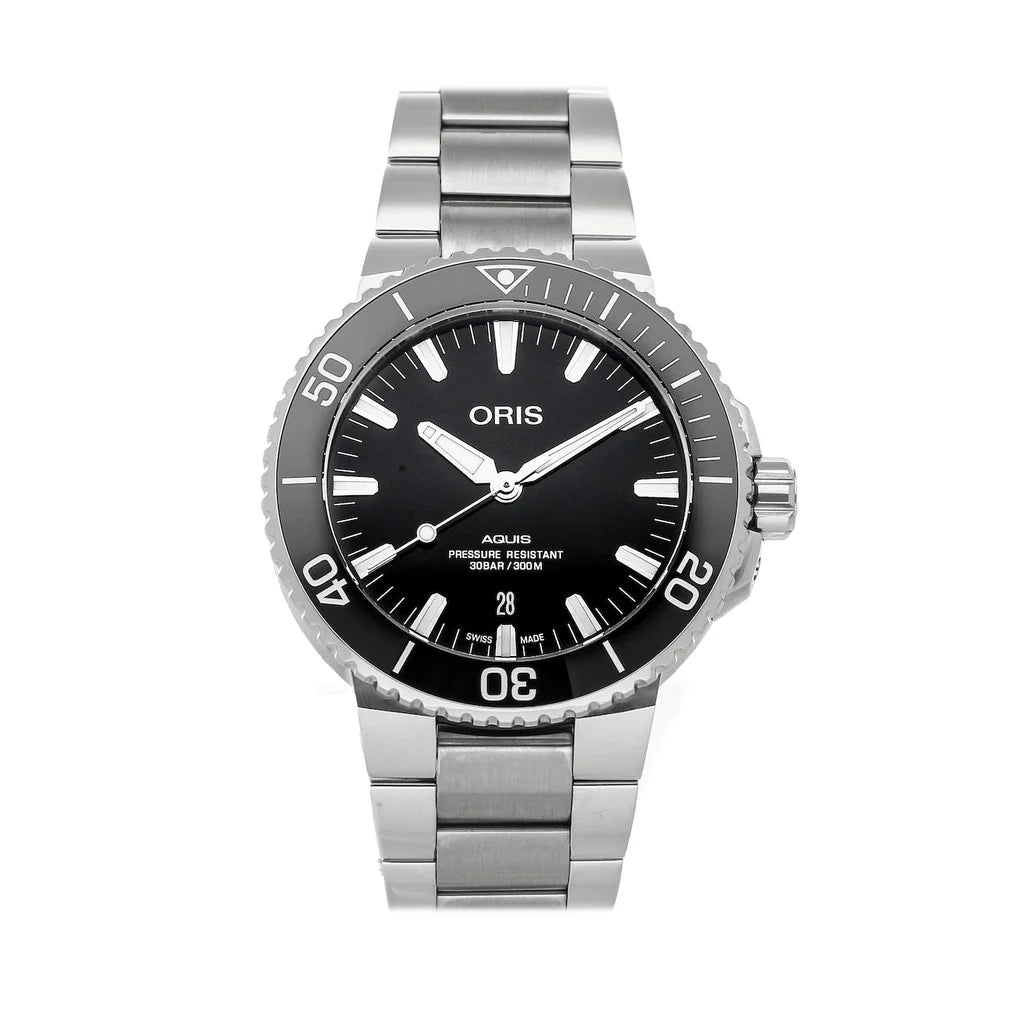 Oris Aquis Date Black Dial Silver Steel Strap 43.5MM Watch - 0173377304134-0782405PEB