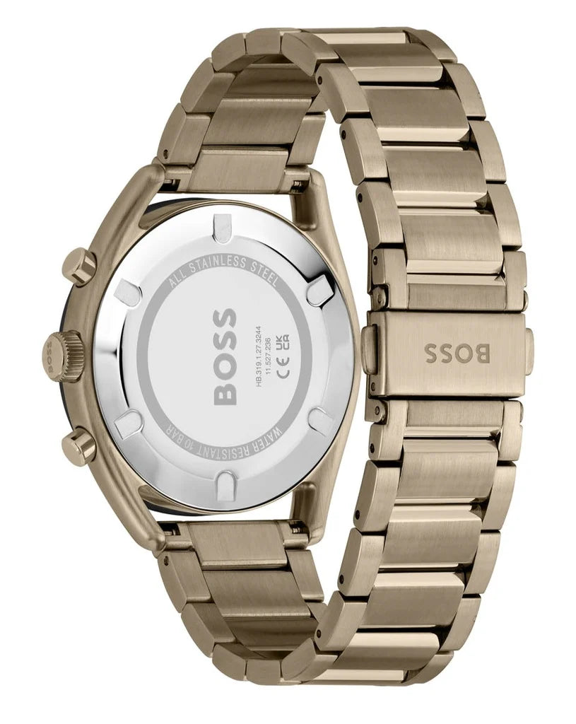 Hugo Boss Classic Chronograph Green Dial Beige Gold Steel Strap Watch - 1514019