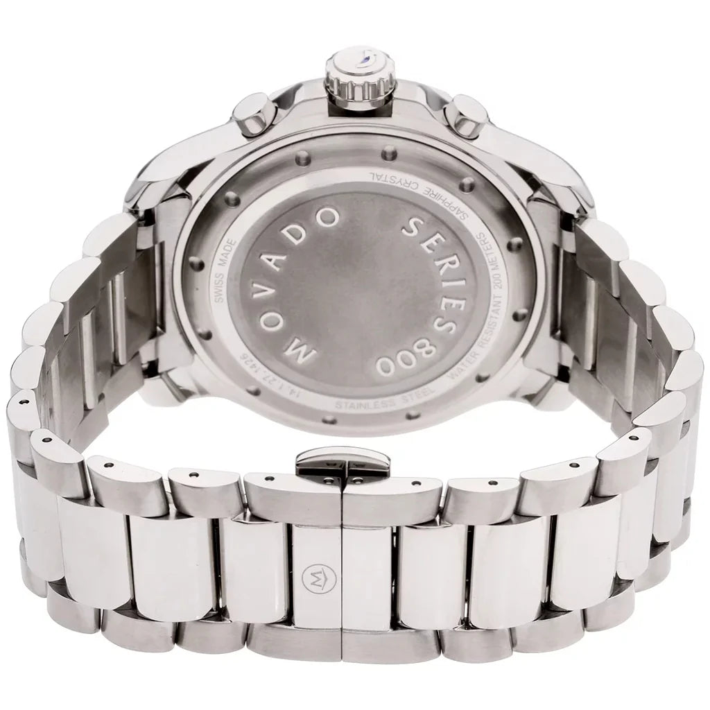 Movado Series 800 Chronograph Black Dial Silver Steel Strap Watch- 2600142