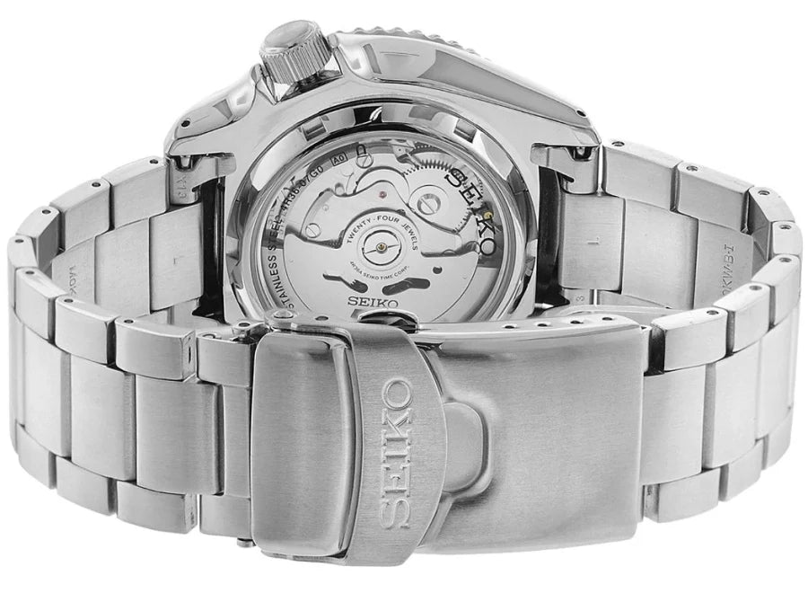 Seiko 5 Sports Automatic Day Date Black Dial Silver Steel Strap Watch f - SRPD55K1