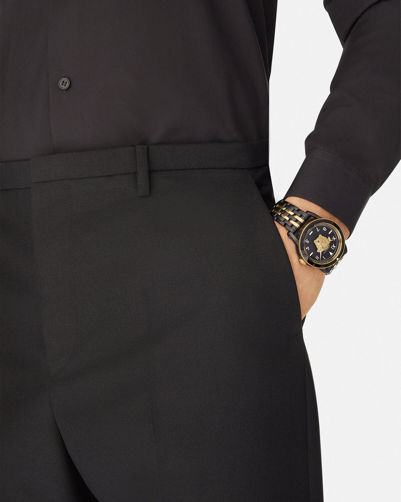 Versace Palazzo Empire Black Dial Two Tone Steel Strap Watch- VERD01119