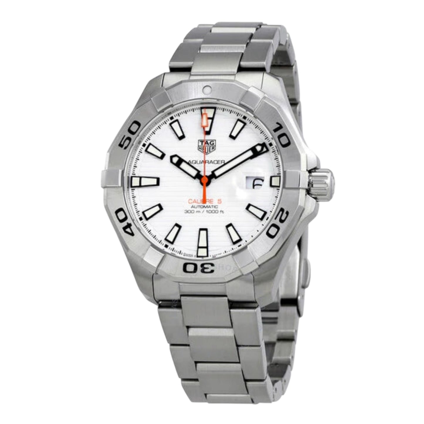 Tag Heuer Aquaracer Calibre 5 Automatic White Dial Silver Steel Strap Watch for Men - WAY2013.BA0927