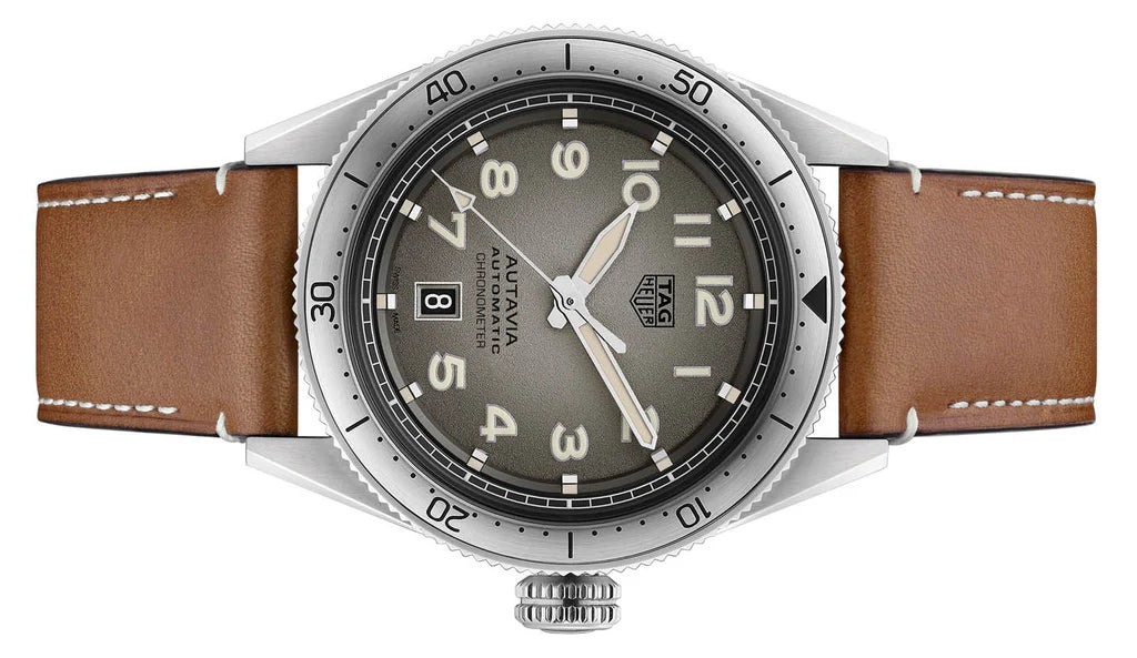 Tag Heuer Autavia Isograph Grey Dial Calfskin Brown Leather Strap Watch- WBE5111.FC8267