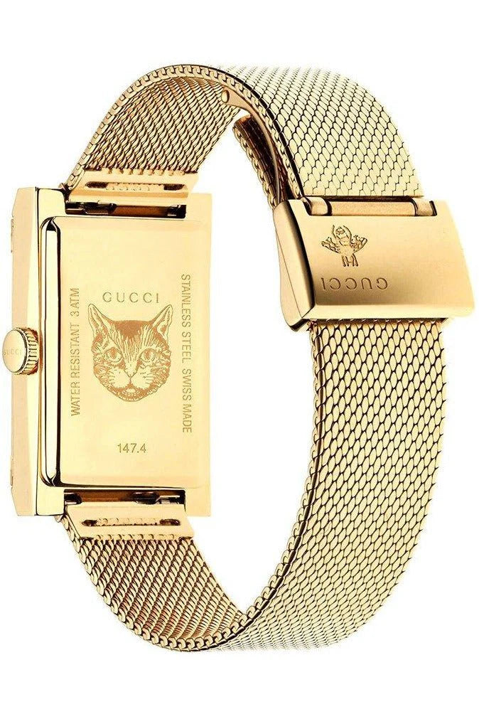 Gucci G-Frame Mother of Pearl Dial Yellow Gold Mesh Bracelet Watch - YA147410