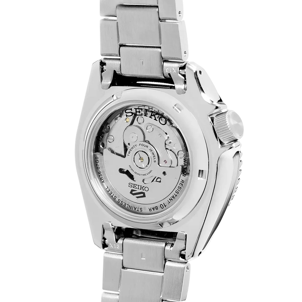 Seiko 5 Sports Automatic Day Date Black Dial Silver Steel Strap Watch f - SRPD55K1