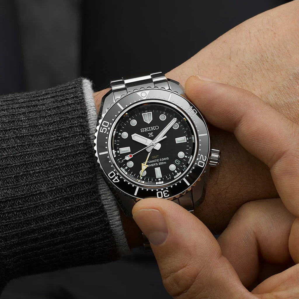 Seiko Prosprex Dark Depths GMT Automatic Black Dial Silver Steel Strap Watch- SPB383J1