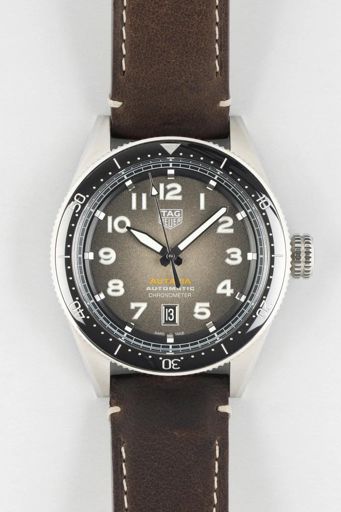 Tag Heuer Autavia Automatic Grey Dial Brown Leather Strap Watch- WBE5114.FC8266