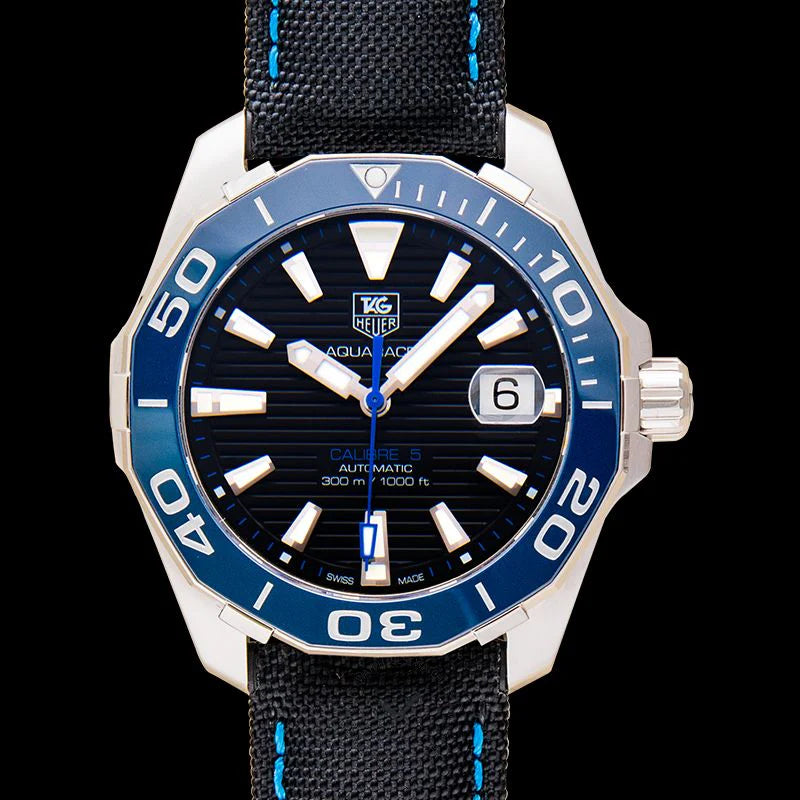 Tag Heuer Aquaracer Calibre 5 Automatic Black Dial Black Nylon Strap Watch- WAY211B.FC6363