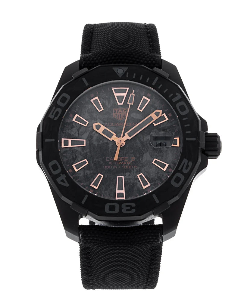 Tag Heuer Aquaracer Calibre 5 Black NATO Strap Carbon Dial Watch- WBD218A.FC6445