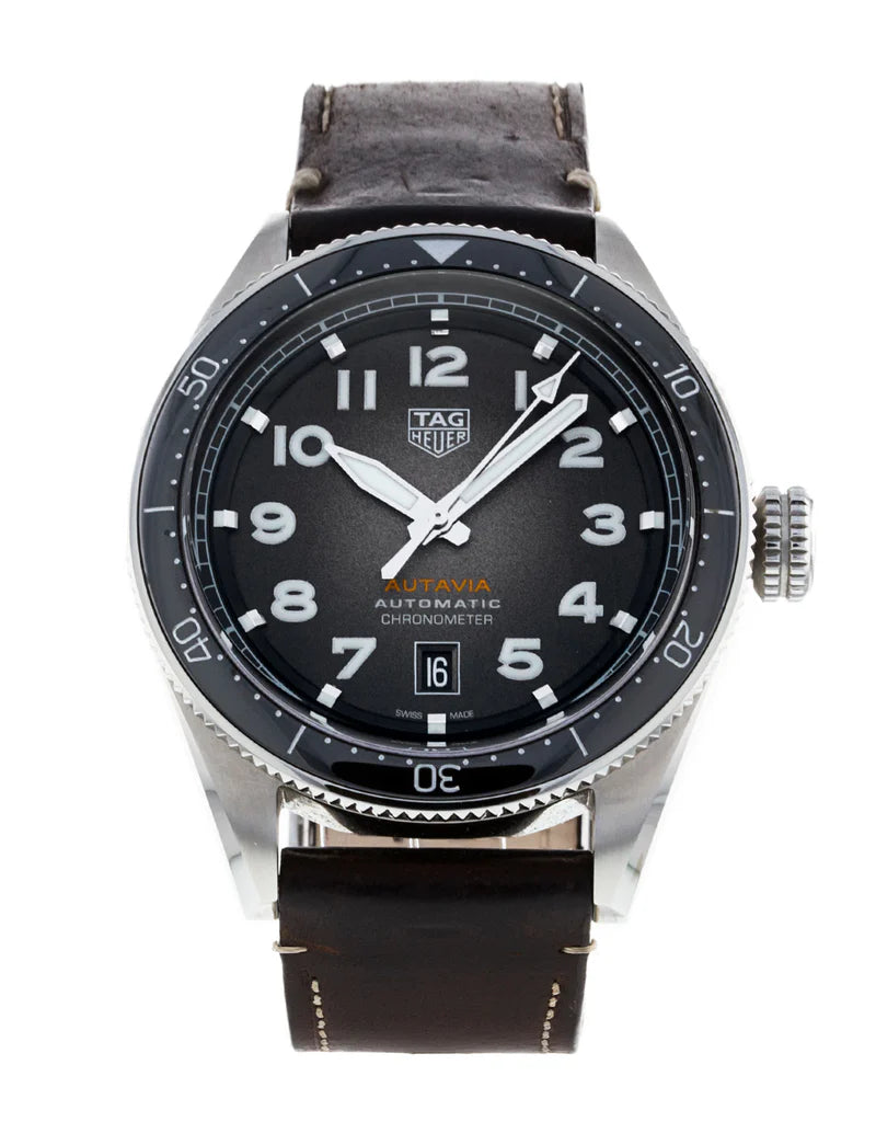 Tag Heuer Autavia Automatic Grey Dial Brown Leather Strap Watch- WBE5114.FC8266