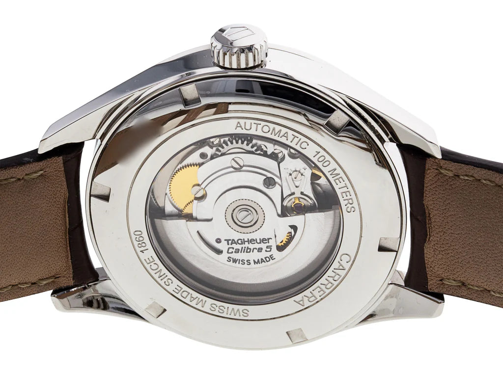 Tag Heuer Carrera Calibre 5 Automatic White Dial Brown Leather Strap Watch- WAR201B.FC6291