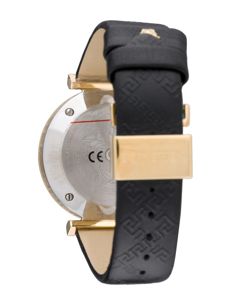 Versace V-Twist Black Dial Black Leather Strap Watch- VELS00619