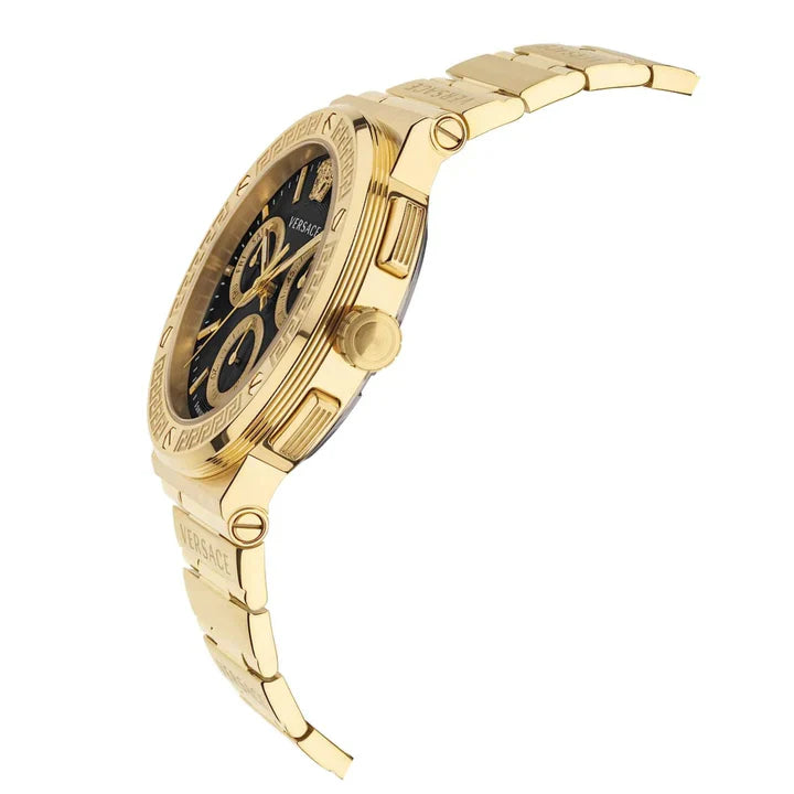 Versace Greca Chronograph Black Dial Gold Steel Strap Watch - VEZ900421