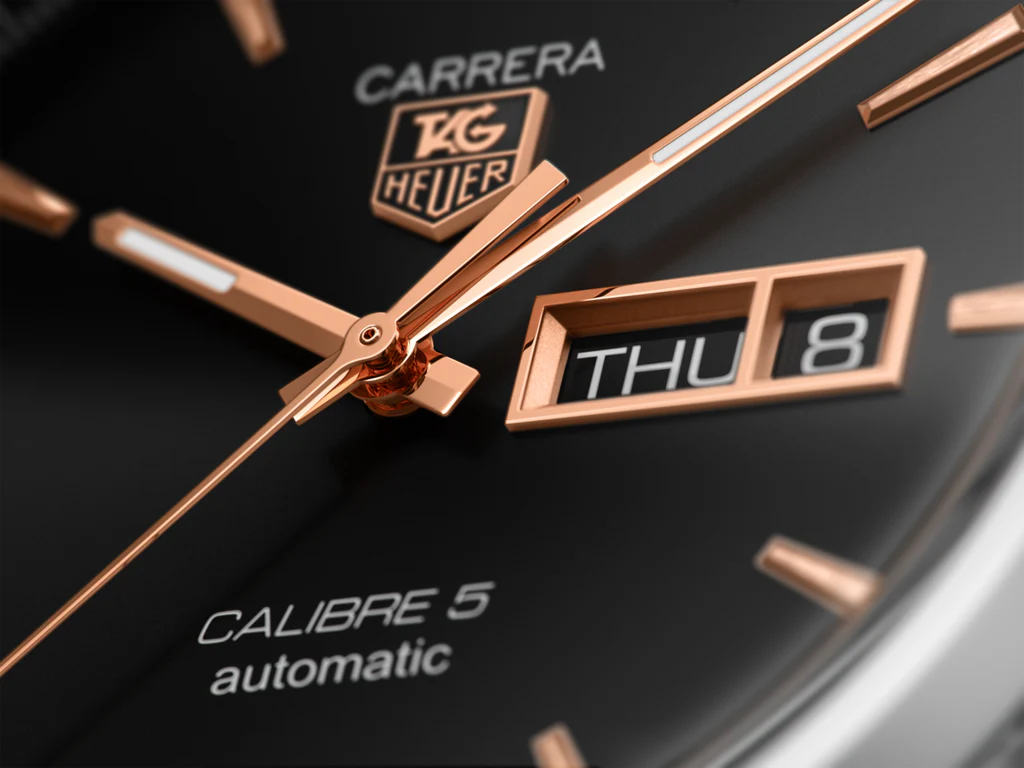 Tag Heuer Carrera Calibre 5 Automatic Black Dial Black Leather Strap Watch- WAR201C.FC6266