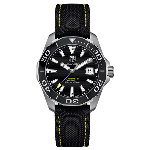 Tag Heuer Aquaracer Calibre 5 Automatic Black Dial Black Nylon Strap Watch- WAY211A.FC6362