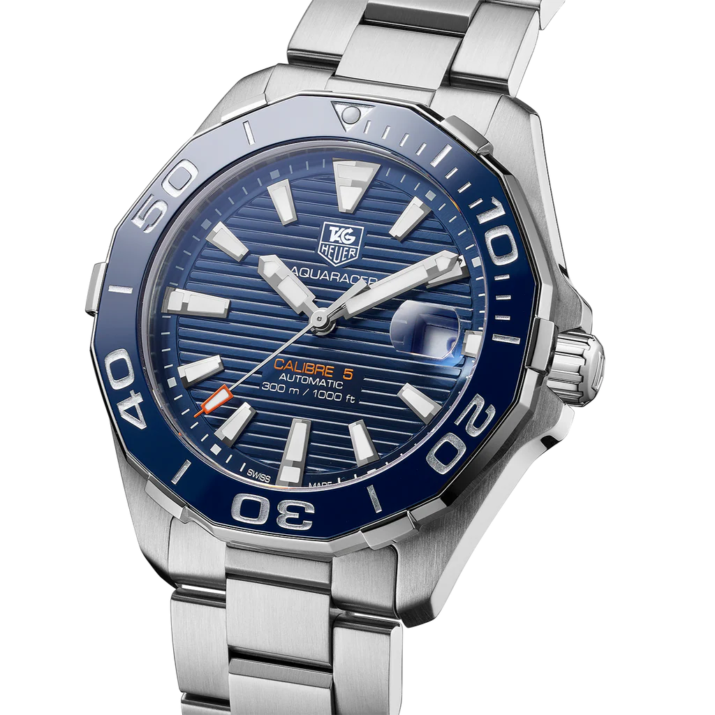 Tag Heuer Aquaracer Calibre 5 Blue Dial Silver Steel Strap Watch- WAY211C.BA0928