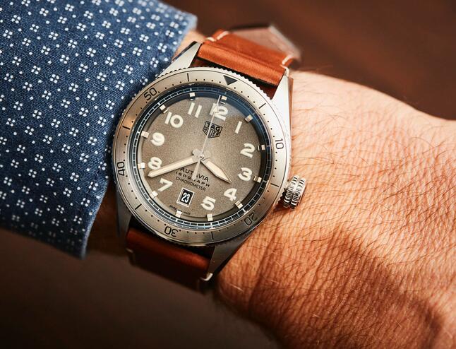 Tag Heuer Autavia Isograph Grey Dial Calfskin Brown Leather Strap Watch- WBE5111.FC8267
