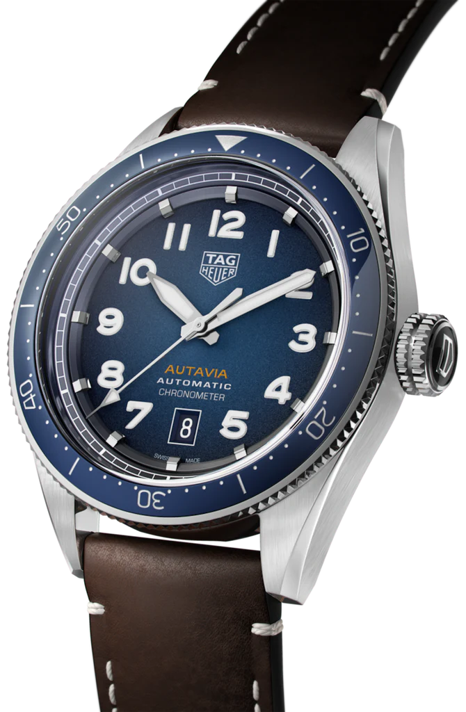 Tag Heuer Autavia Calibre 5 Automatic Blue Dial Brown Leather Strap Watch- WBE5116.FC8266