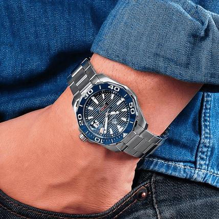 Tag Heuer Aquaracer Calibre 5 Blue Dial Silver Steel Strap Watch- WAY211C.BA0928