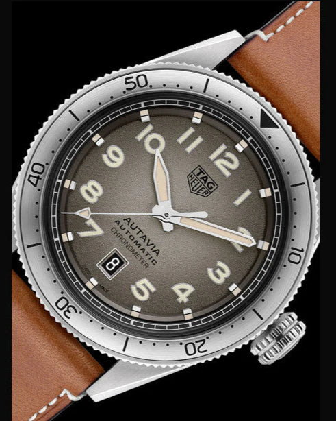 Tag Heuer Autavia Isograph Grey Dial Calfskin Brown Leather Strap Watch- WBE5111.FC8267