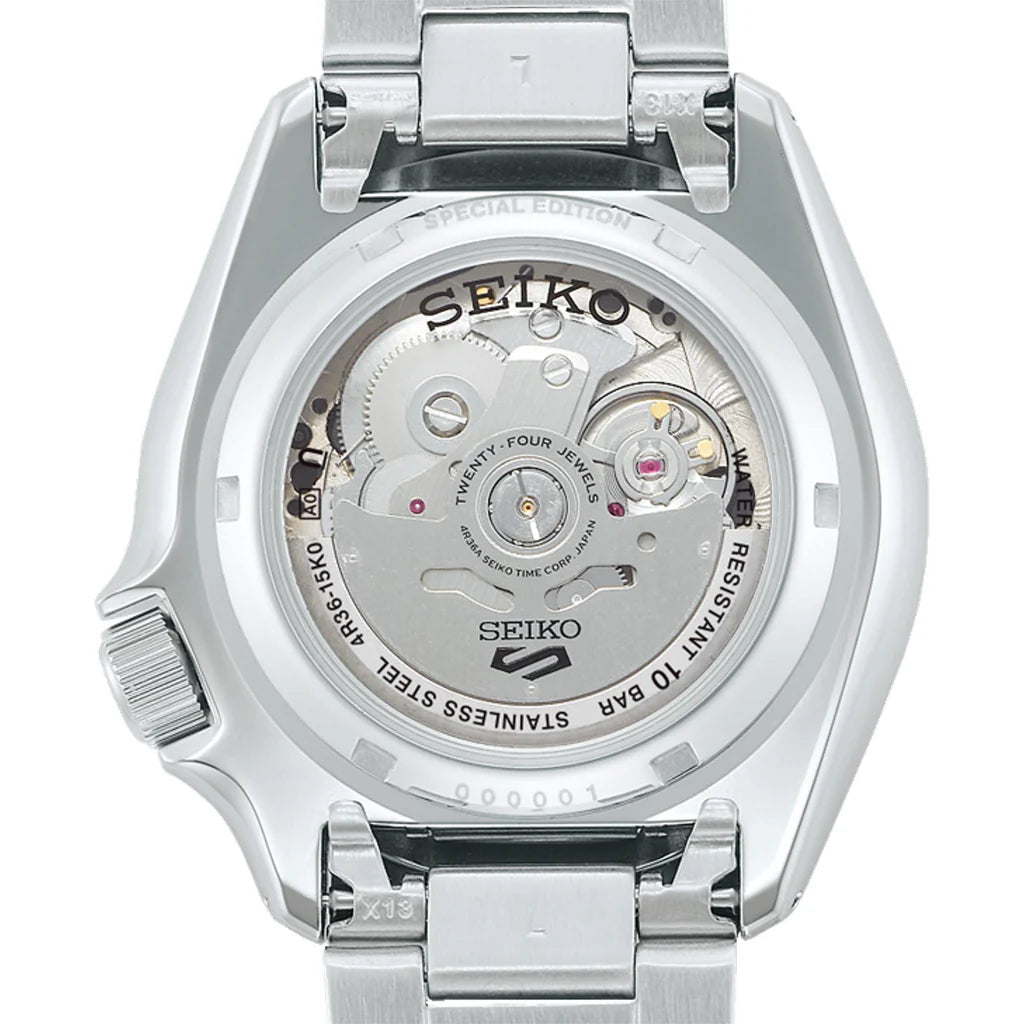 Seiko 5 Sports Petrol Blue Checker Flag Special Edition Blue Dial Silver Steel Strap Watch - SRPK65K1