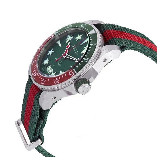 Gucci Dive Quartz Green Dial Two Tone NATO Strap Watch - YA136339