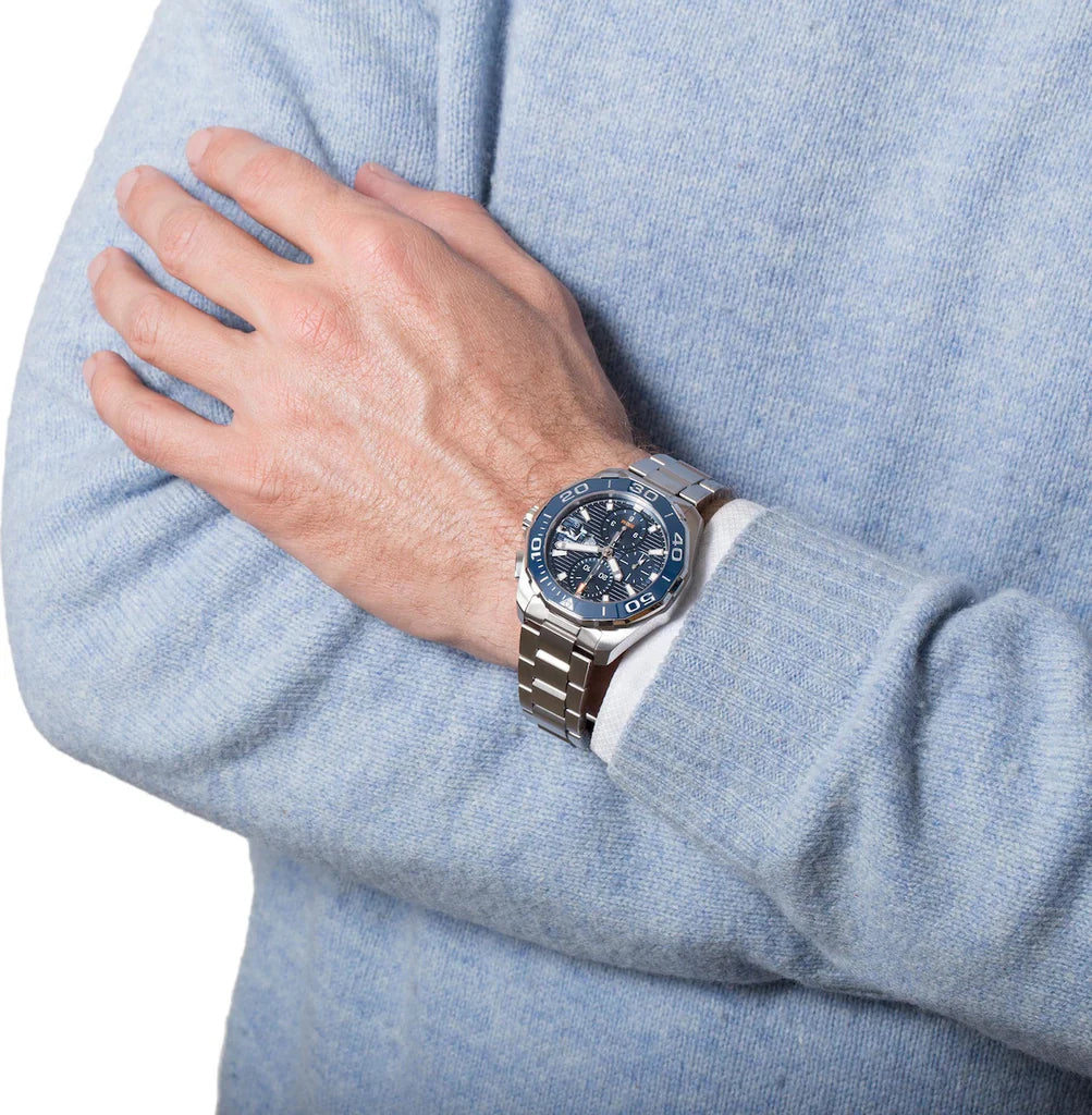 Tag Heuer Aquaracer Calibre 16 43mm Blue Dial Silver Steel Strap Watch- CAY211B.BA0927
