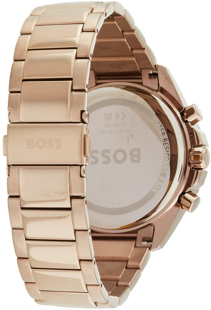 Hugo Boss Classic Chronograph Green Dial Beige Gold Steel Strap Watch - 1514019
