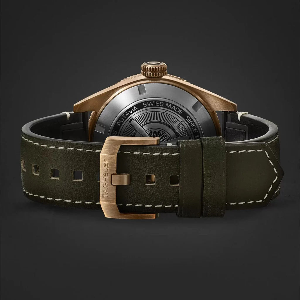 Tag Heuer Autavia Calibre 5 Automatic Olive Green Dial Green Leather Strap Watch - WBE5190.FC8268