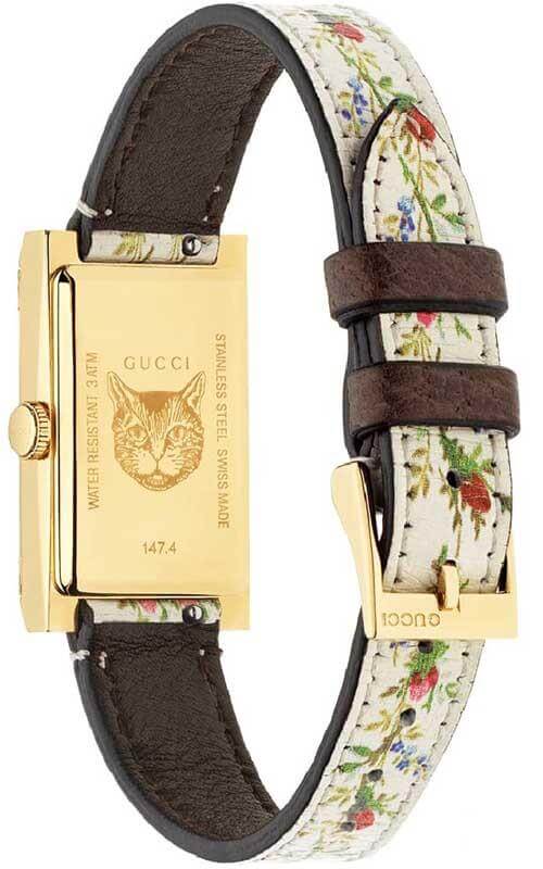 Gucci G-Frame Floral Mother of Pearl Dial White Leather Strap Watch - YA147407