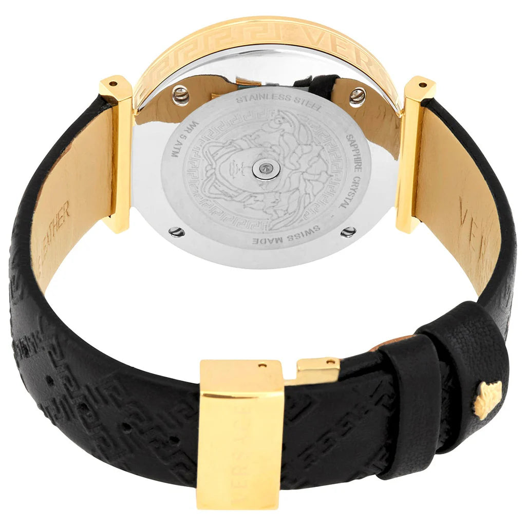 Versace V-Twist Black Dial Black Leather Strap Watch- VELS00619